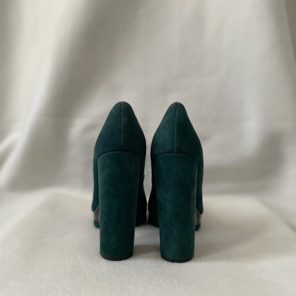 Dolce Vita Size 8 1/2 Green Suede Lizard inspired Trim Platform Heeled Pumps